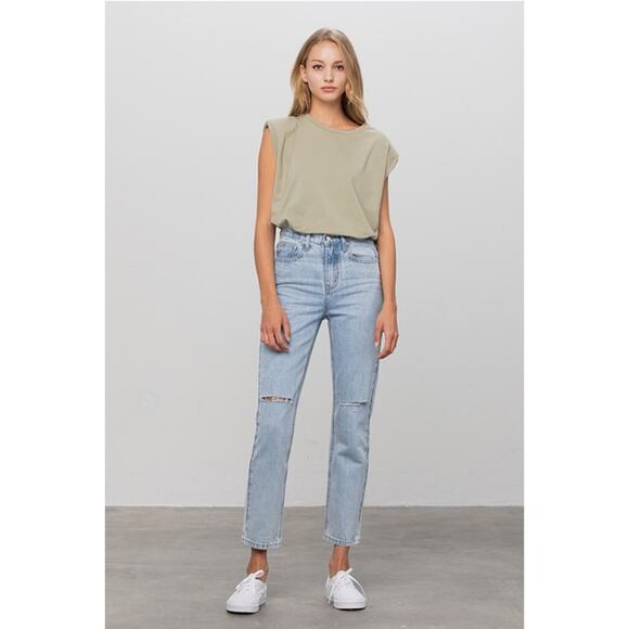 Insane Gene USA Medium Wash Size 11 High Waist Ripped Tapered Jeans - Picture 5 of 8